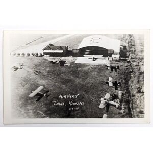 Iola KS‎ Kansas Airport c1920s RPPC Postcard Early Aviation Airfield Airplanes
